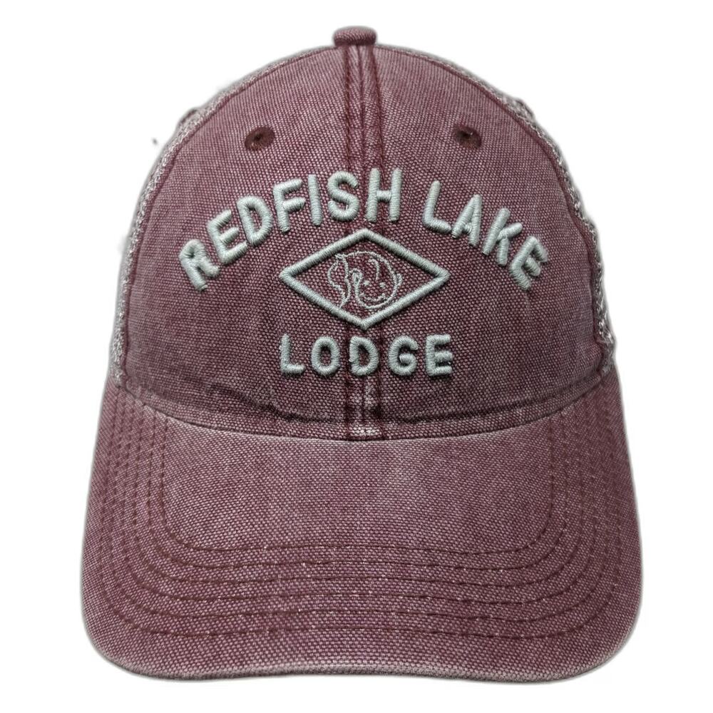 Legacy Redfish Lake Lodge Trucker Hat Red One Size Mesh Snapback Fish Logo